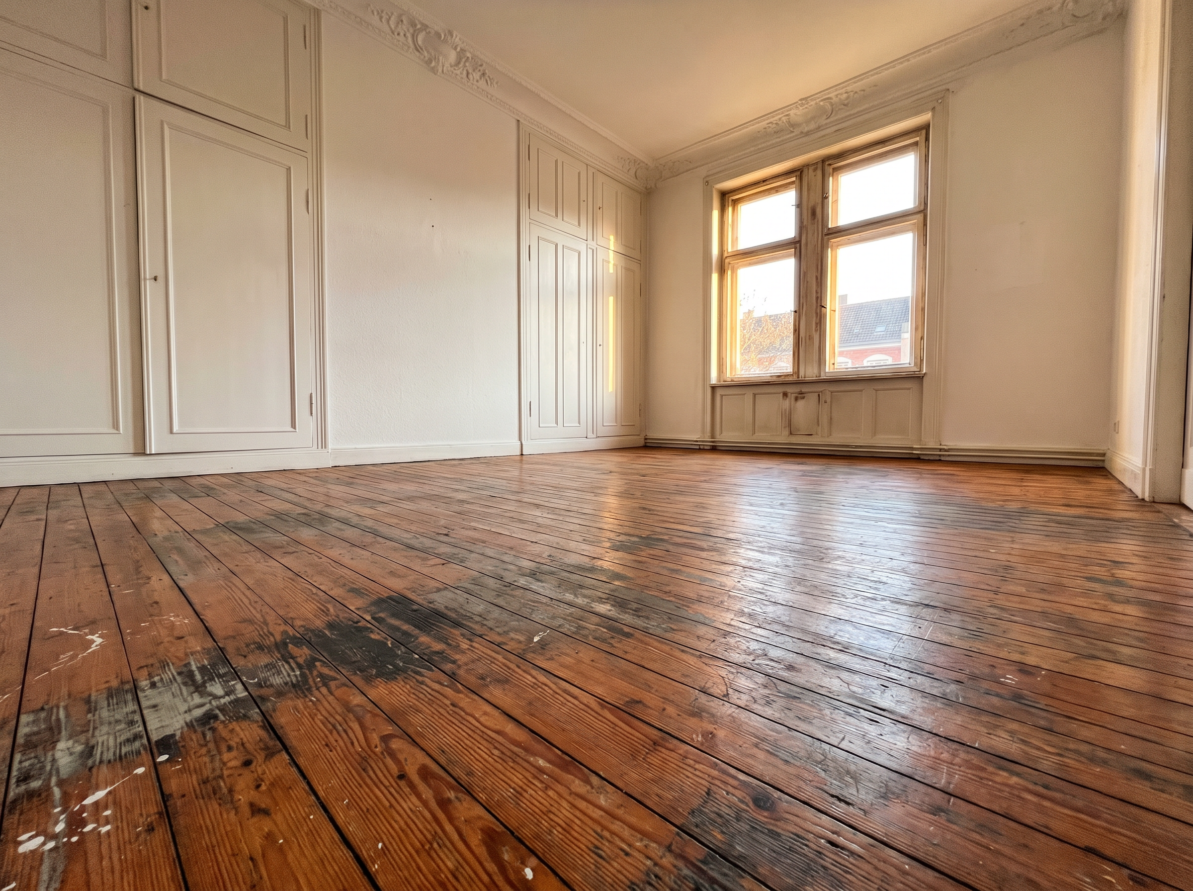 Pitchpine-Boden vorher – abgenutzt